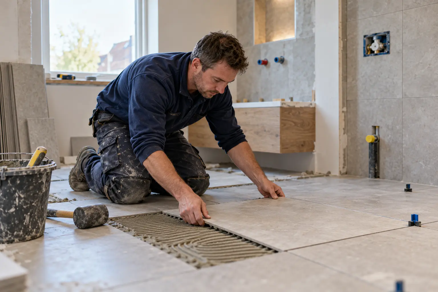 AI-gegenereerd sfeerbeeld van een badkamerrenovatie